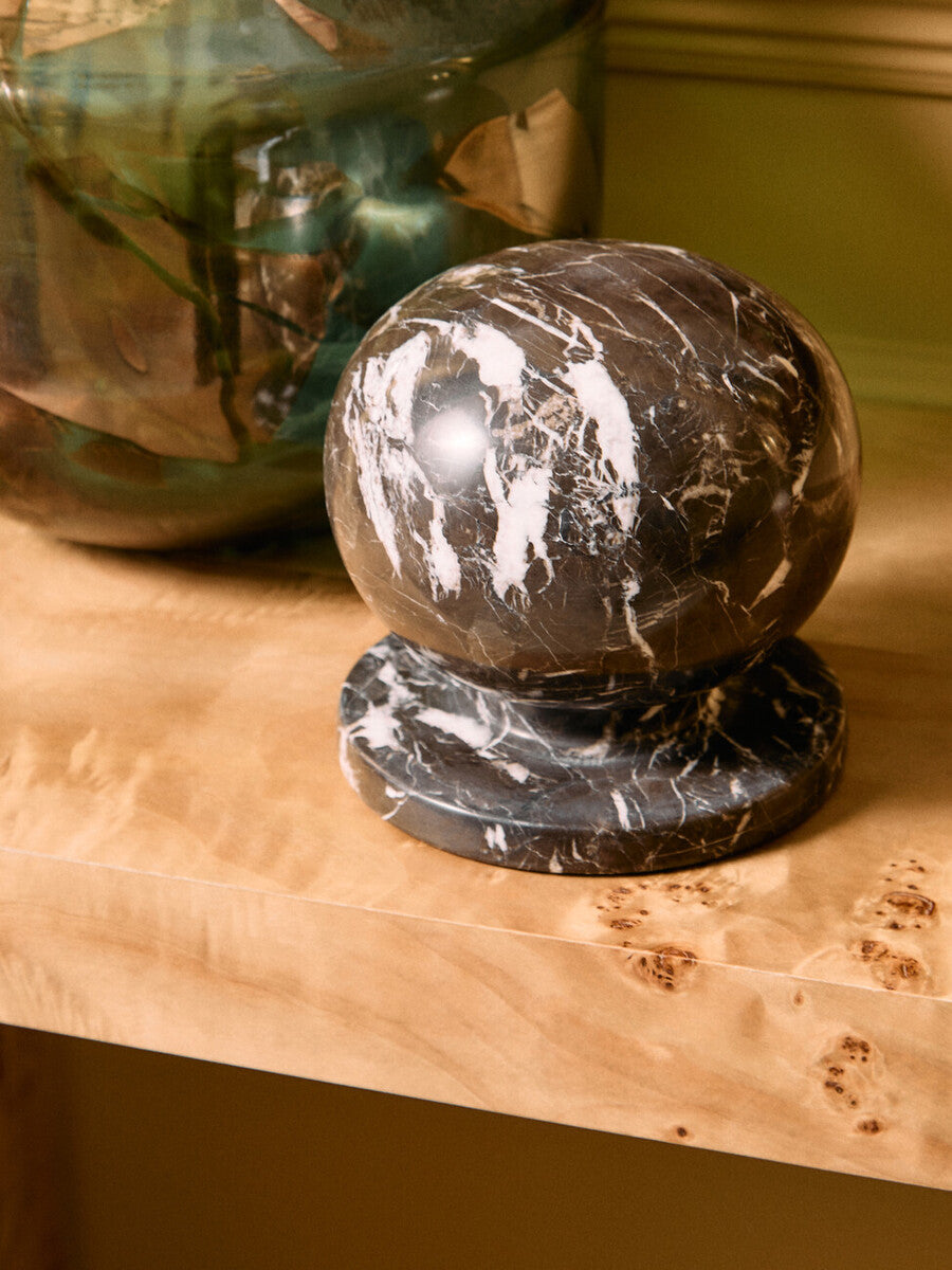 Zoro Black & White Veined Marble Ball Sculpture
