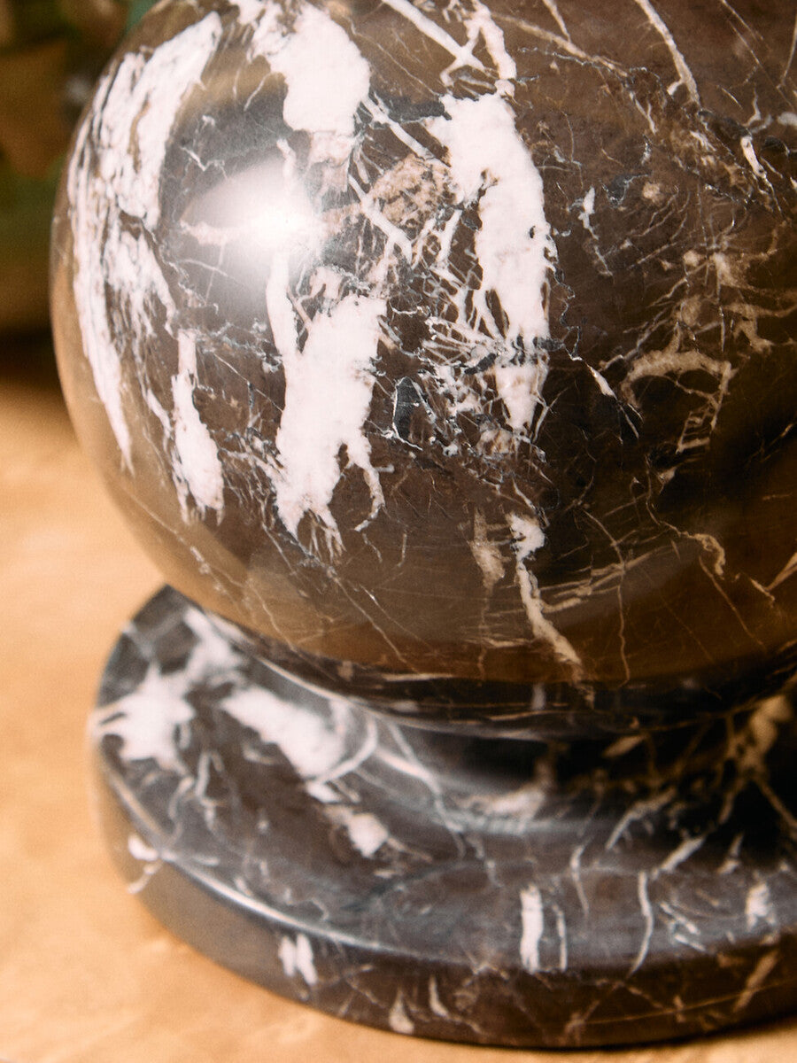 Zoro Black & White Veined Marble Ball Sculpture