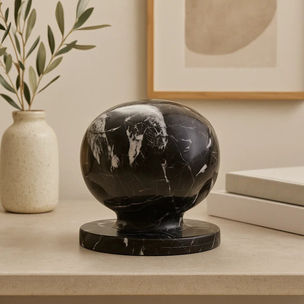Zoro Black & White Veined Marble Ball Sculpture