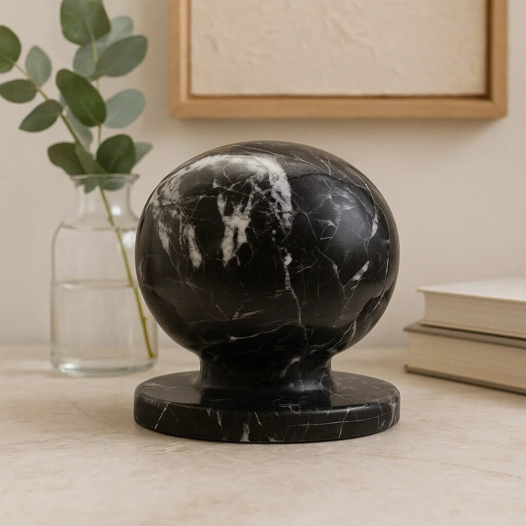 Zoro Black & White Veined Marble Ball Sculpture