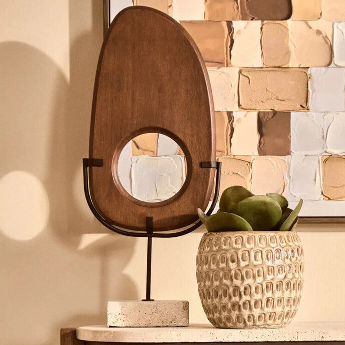 Westo Natural Wood Vertical Sculpture With Travertine Base