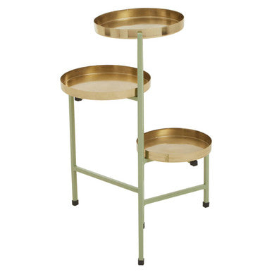Sabia Green & Gold Three Tiered Plant Stand