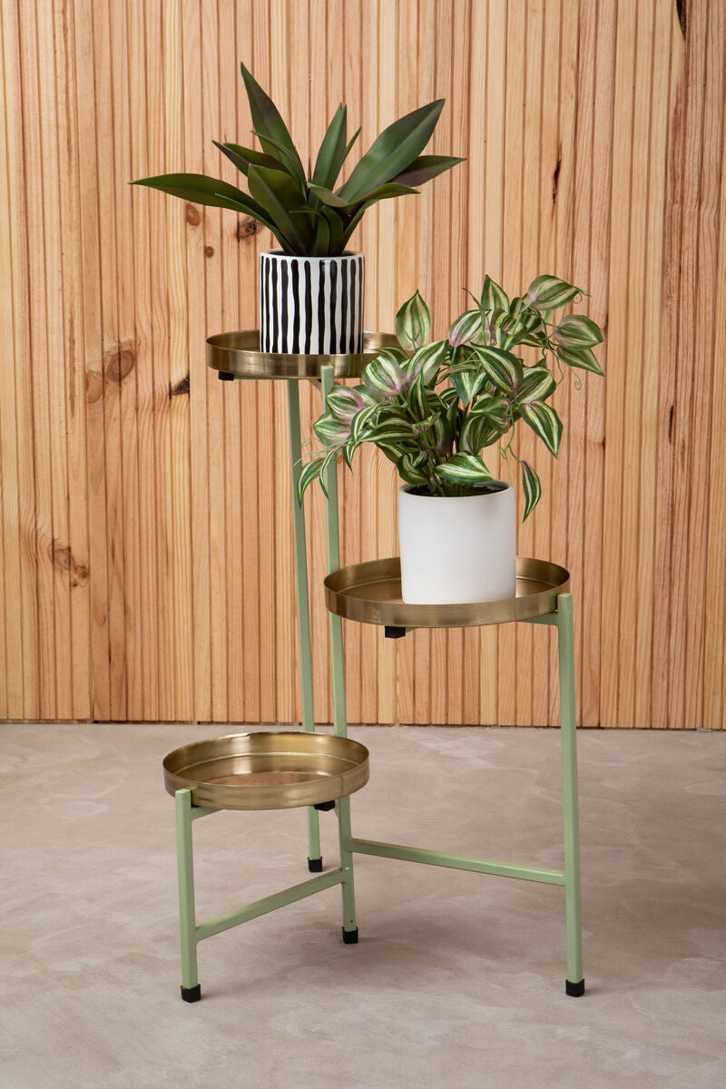 Sabia Green & Gold Three Tiered Plant Stand