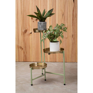 Sabia Green & Gold Three Tiered Plant Stand