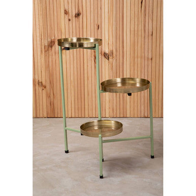 Sabia Green & Gold Three Tiered Plant Stand