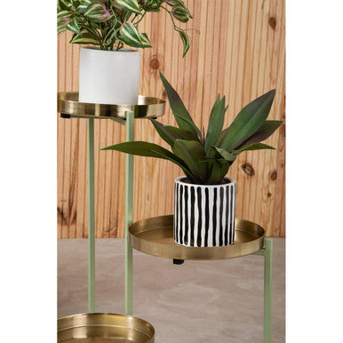 Sabia Green & Gold Three Tiered Plant Stand