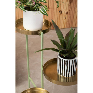 Sabia Green & Gold Three Tiered Plant Stand