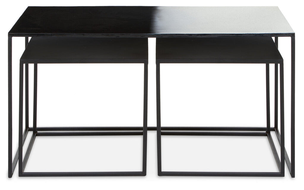Three Piece Black & White Ombre Coffee Table Set With Slim Metal Frame, Ramus