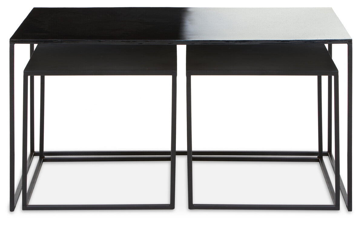 Three Piece Black & White Ombre Coffee Table Set With Slim Metal Frame, Ramus