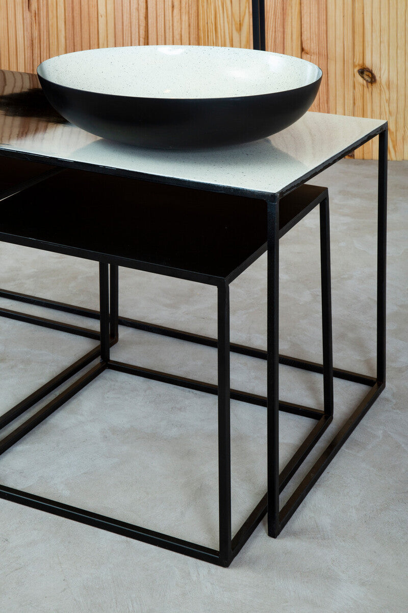 Three Piece Black & White Ombre Coffee Table Set With Slim Metal Frame, Ramus