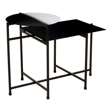 Black & White Ombre Metal Two-Tier Side Table With Circular Top & Rectangular Shelf, Ramus