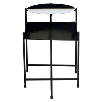 Black & White Ombre Metal Two-Tier Side Table With Circular Top & Rectangular Shelf, Ramus