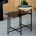 Black & White Ombre Metal Two-Tier Side Table With Circular Top & Rectangular Shelf, Ramus