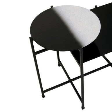 Black & White Ombre Metal Two-Tier Side Table With Circular Top & Rectangular Shelf, Ramus