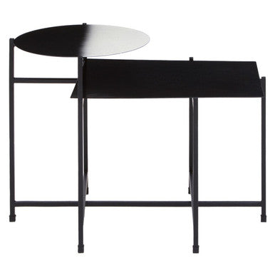 Black & White Ombre Metal Two-Tier Side Table With Circular Top & Rectangular Shelf, Ramus