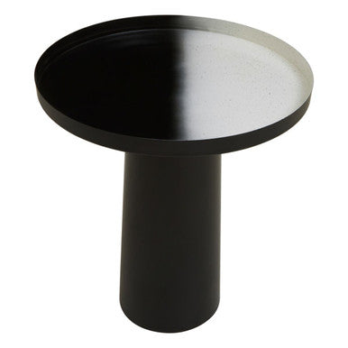 Black & White Round Metal Top Side Table With Black Pedestal Base, Ramus