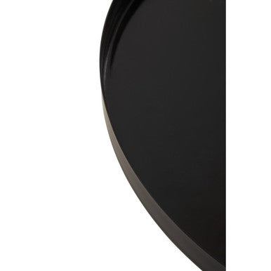 Black & White Round Metal Top Side Table With Black Pedestal Base, Ramus