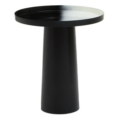 Black & White Round Metal Top Side Table With Black Pedestal Base, Ramus