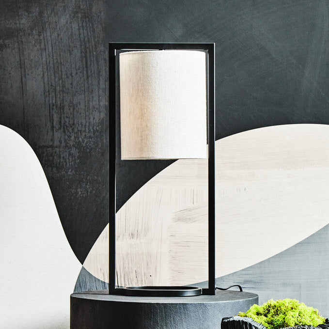 Lara Black Metal Table Lamp With Grey Shade