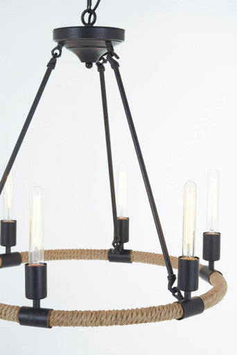 Hampstead 6 Bulb Linen Black Industrial Chandelier