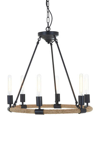 Hampstead 6 Bulb Linen Black Industrial Chandelier