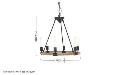 Hampstead 6 Bulb Linen Black Industrial Chandelier