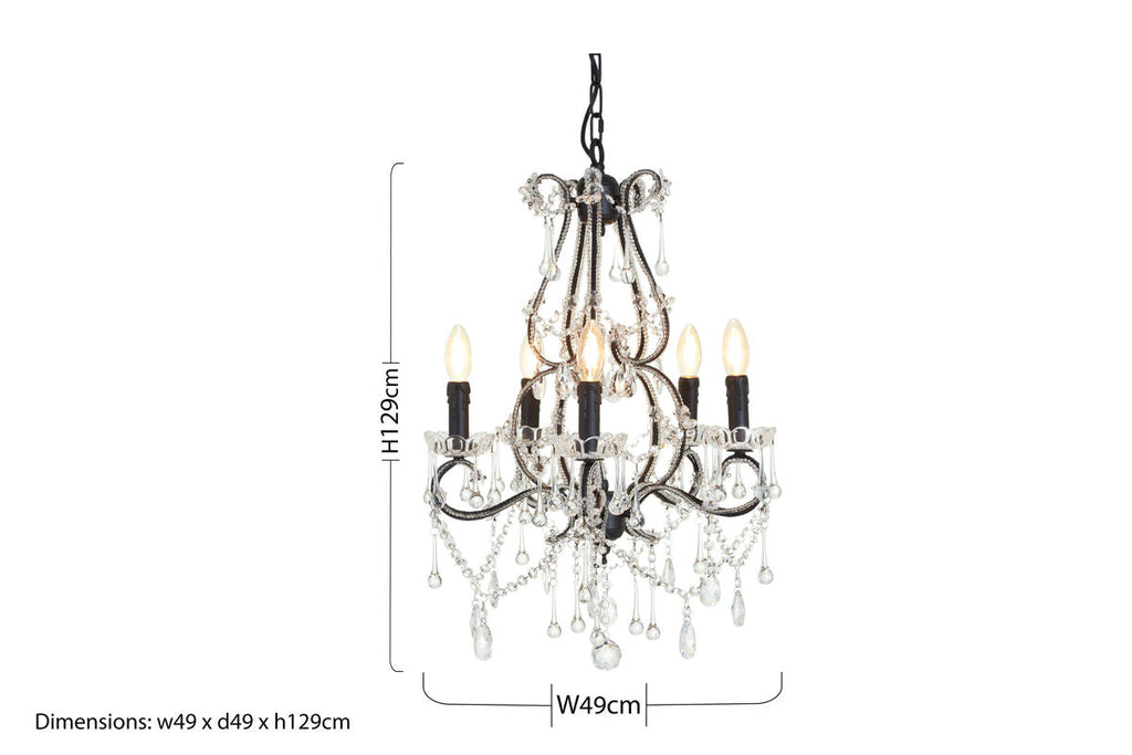 Kensington Townhouse 5 Bulbs Glass Black Chandelier