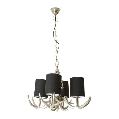 Stag 4 Light Antler Fabric Black Rustic Chandelier