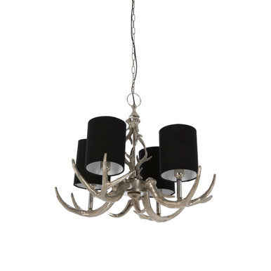 Stag 4 Light Antler Fabric Black Rustic Chandelier