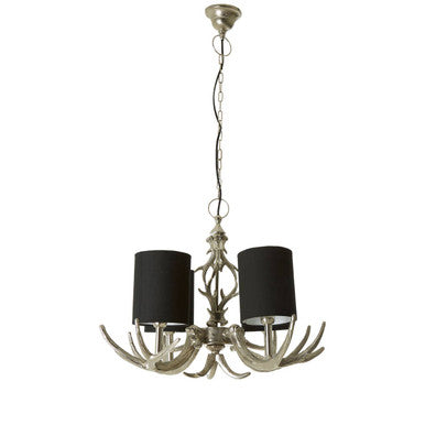 Stag 4 Light Antler Fabric Black Rustic Chandelier
