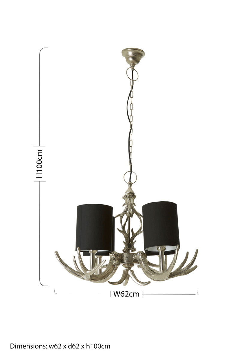 Stag 4 Light Antler Fabric Black Rustic Chandelier