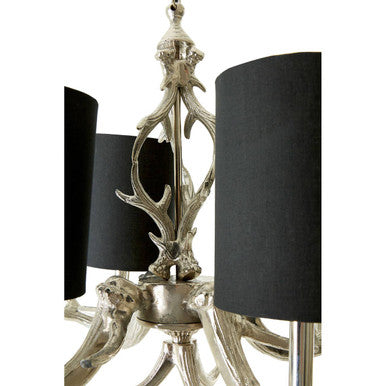 Stag 4 Light Antler Fabric Black Rustic Chandelier