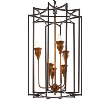 Allas 6 Bulb Iron Matte Black Pendant Light
