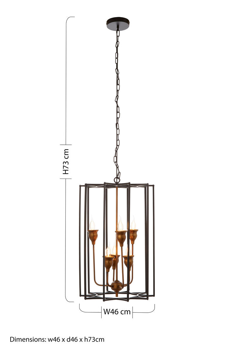 Allas 6 Bulb Iron Matte Black Pendant Light
