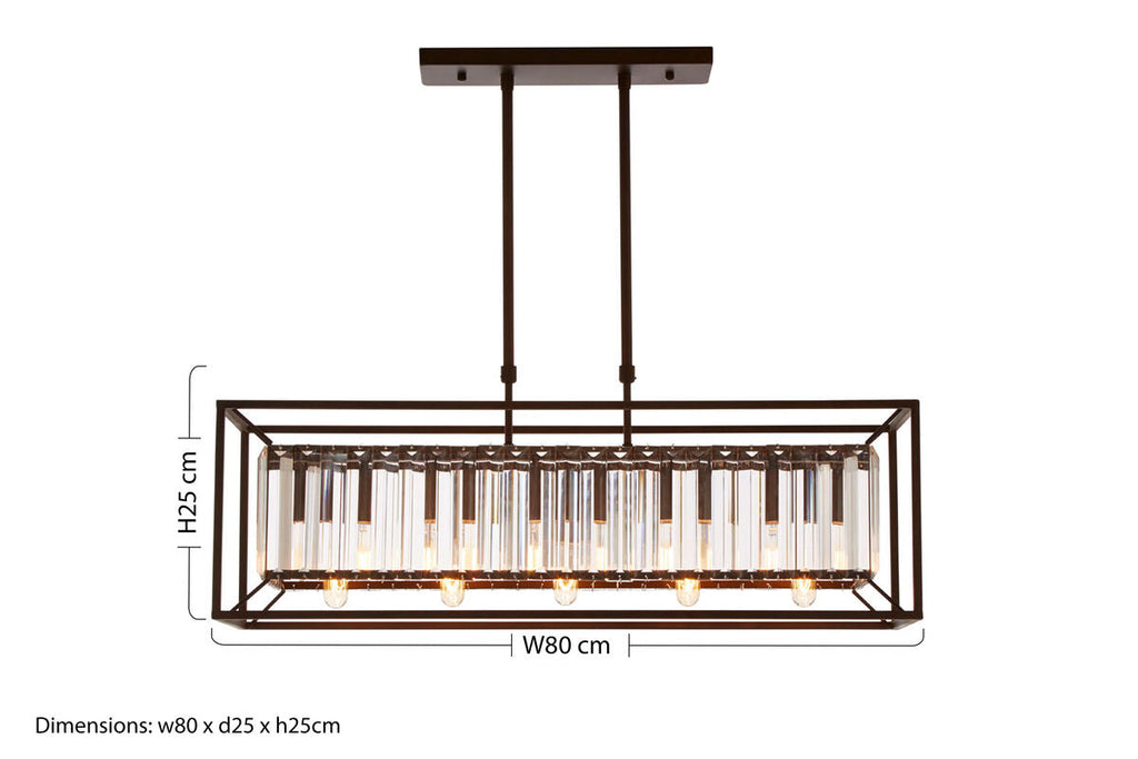 Akiko 5 Bulb Dark Bronze & Glass Ceiling Light