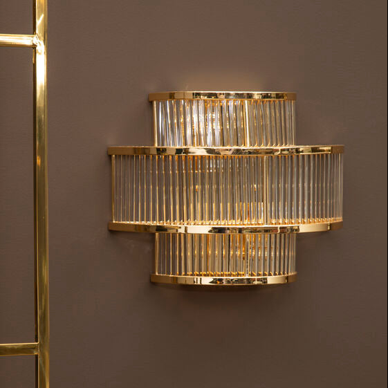 Salasco 3 Tier Glass Wall Light With Warm Metal Iron Frame