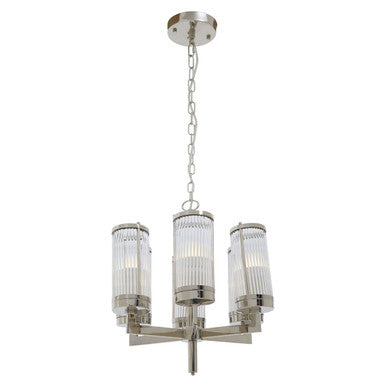 Hilton Glass & Nickel 6 Arm Pendant Light