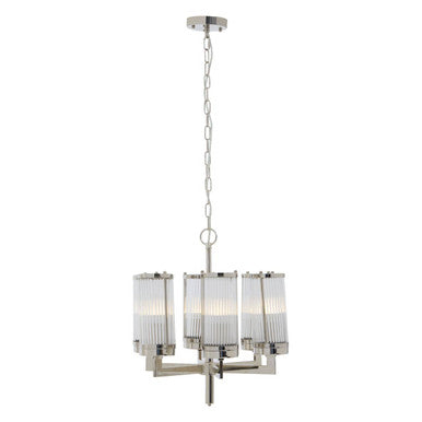 Hilton Glass & Nickel 6 Arm Pendant Light