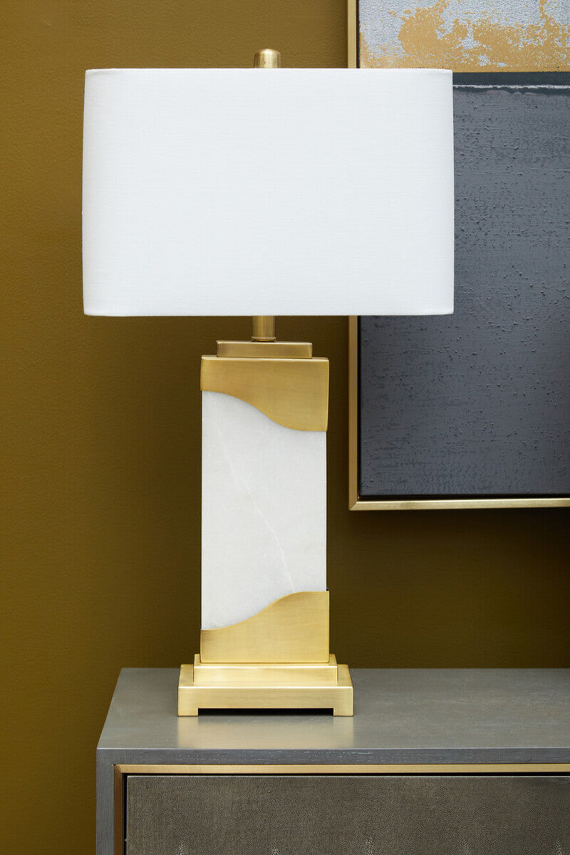Edith Table Lamp In White Marble & Gold