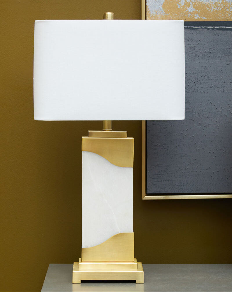 Edith Table Lamp In White Marble & Gold