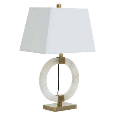 Elora Circular Marble Table Lamp With Ivory Shade