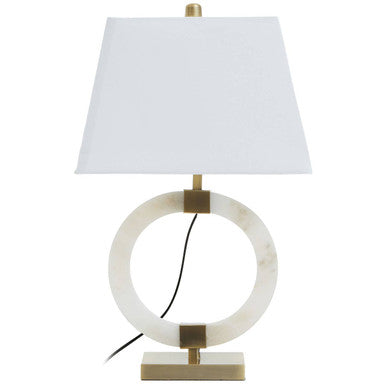Elora Circular Marble Table Lamp With Ivory Shade