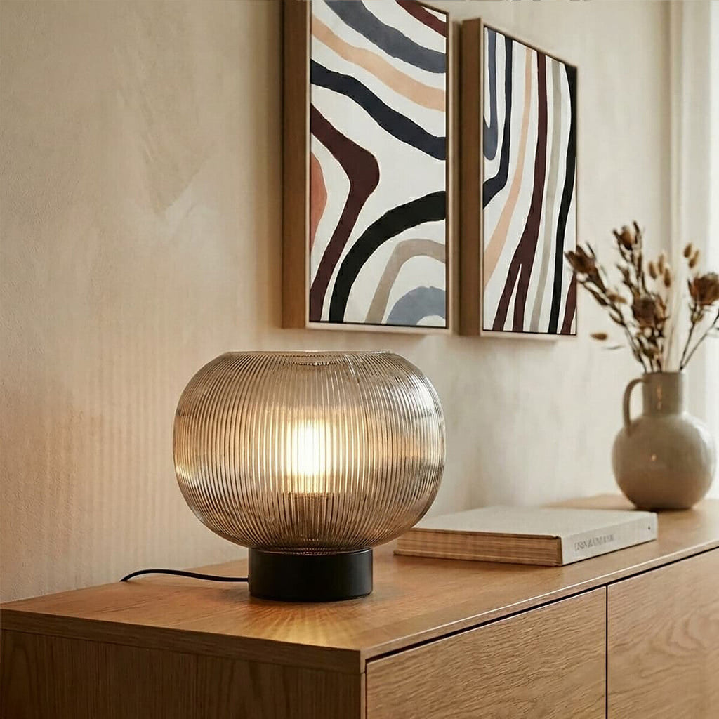 Enola Large Ribbed Smoked Glass Table Lamp
