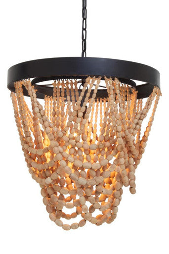 Lapiz Wood Bead Iron White Bohemian Chandelier