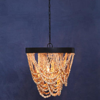 Lapiz Wood Bead Iron White Bohemian Chandelier
