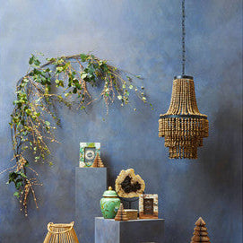 Lapiz Wood Rattan Black Chandelier