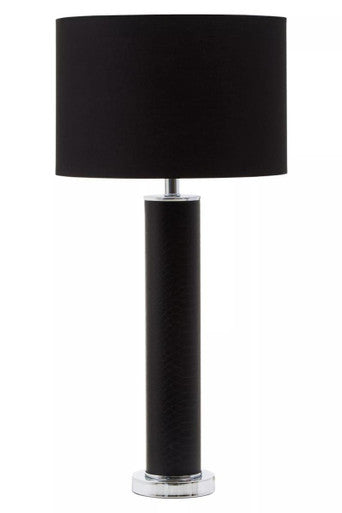 Hanah Black Snake Leather Table Lamp With Chrome Base