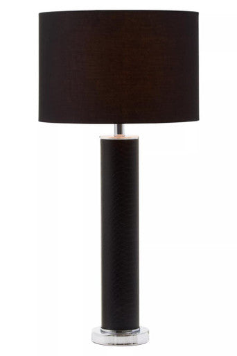 Hanah Black Snake Leather Table Lamp With Chrome Base