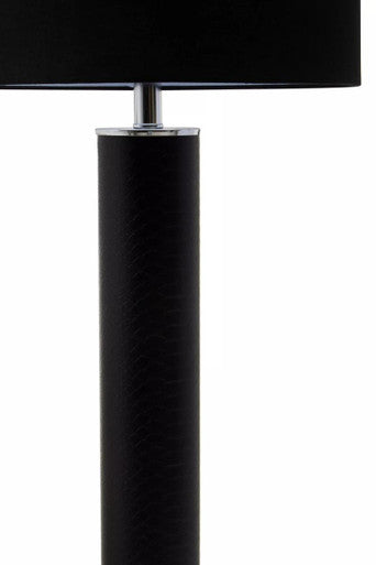 Hanah Black Snake Leather Table Lamp With Chrome Base