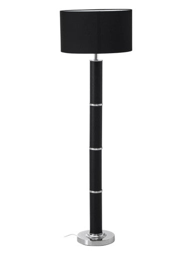 Hanah Black Snake Leather Floor Lamp With Chrome Base & Black Shade